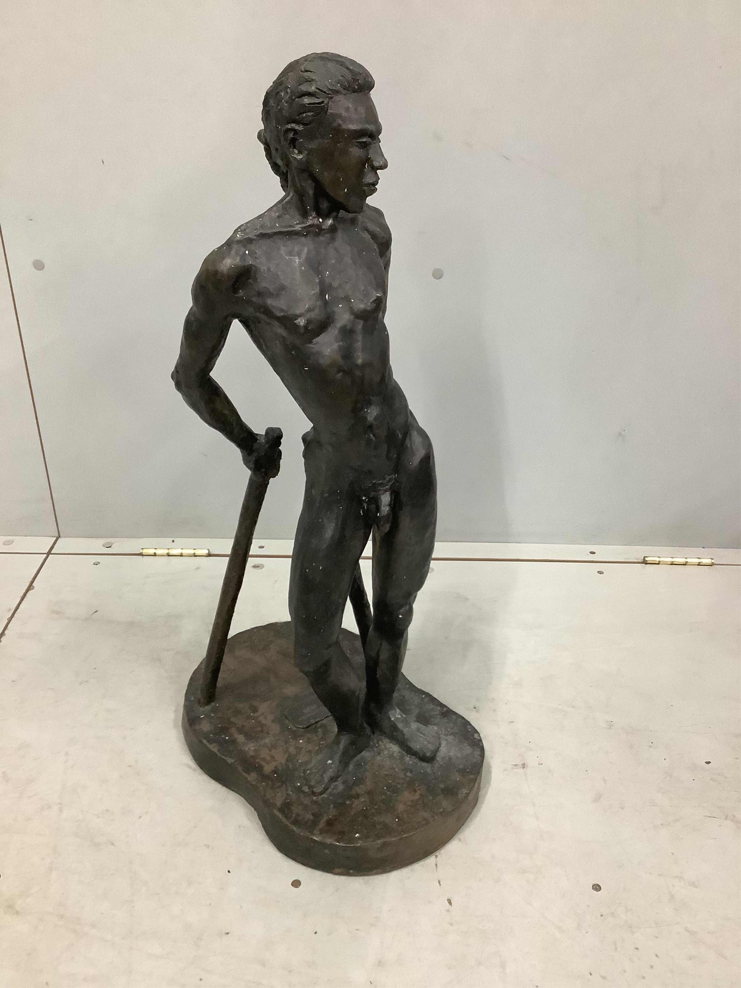 Norman Barrow (Modern British). A bronzed composition sculpture, standing male nude, height 76cm. Condition - fair